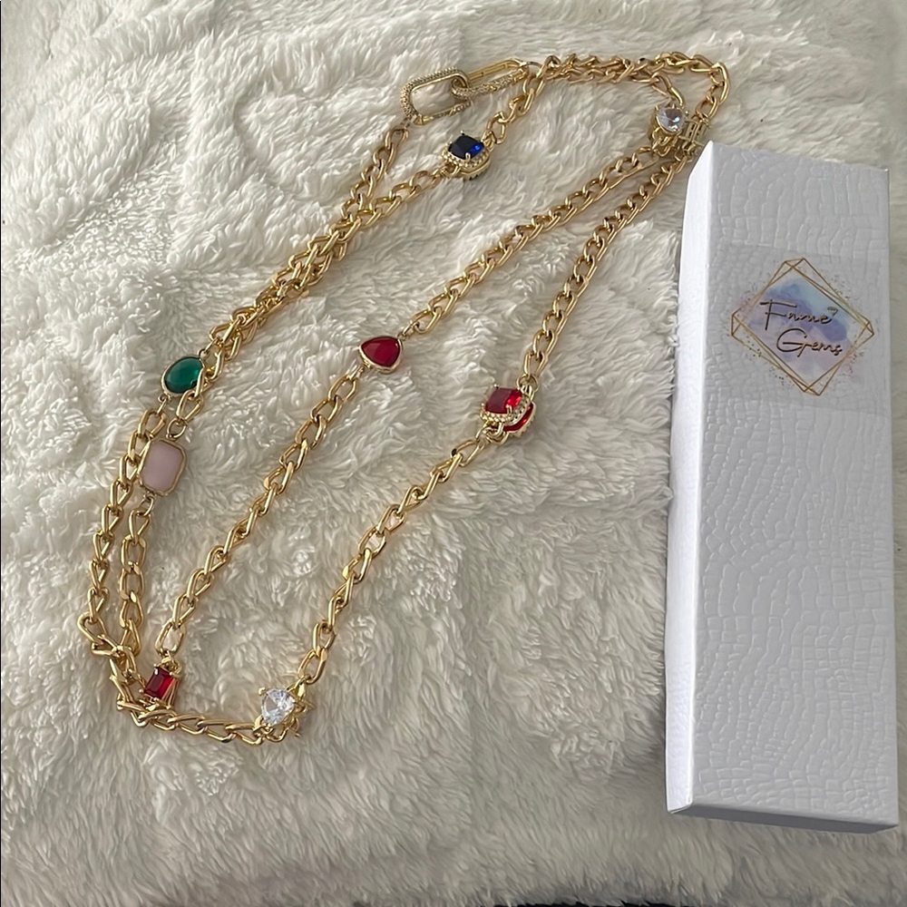 Gold Multicolor Gemstone Necklace